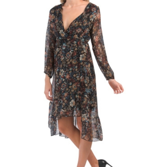 Elena Baldi Dresses & Skirts - Elena Baldi silk wrap dress/Size XS/NWOT/Vintage/black, floral/hi-low/